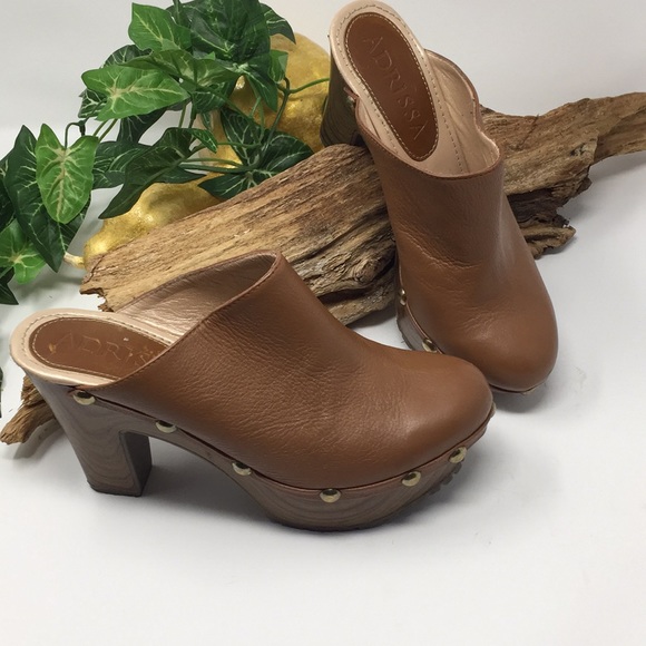 Adrissa Shoes - Mules Heels Slides Brown Leather Shoes Sz 6 6.5